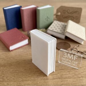 Anxiety Bookshelf NFC Tag Miniatur Buch Rohling mit optisch und haptisch realistisch wirkenden Seiten ohne Cover für eigenes Design 3D Druck Blanks als 3MF Dateien zum Download